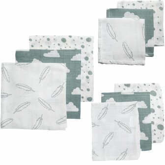 Meyco Hydrofiel Starterset 9-delig Feathers/Clouds/Dots - Stone Green